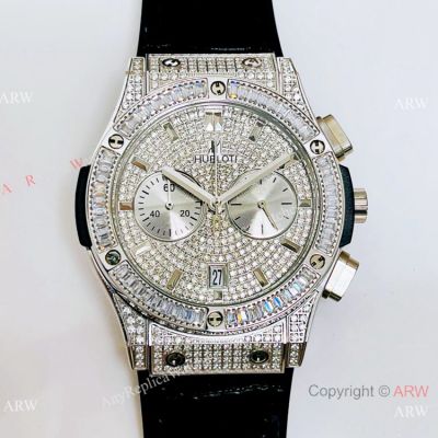 Copy Hublot Classic Fusion Chronograph King Pave Diamond watch Stainless steel 42mm
